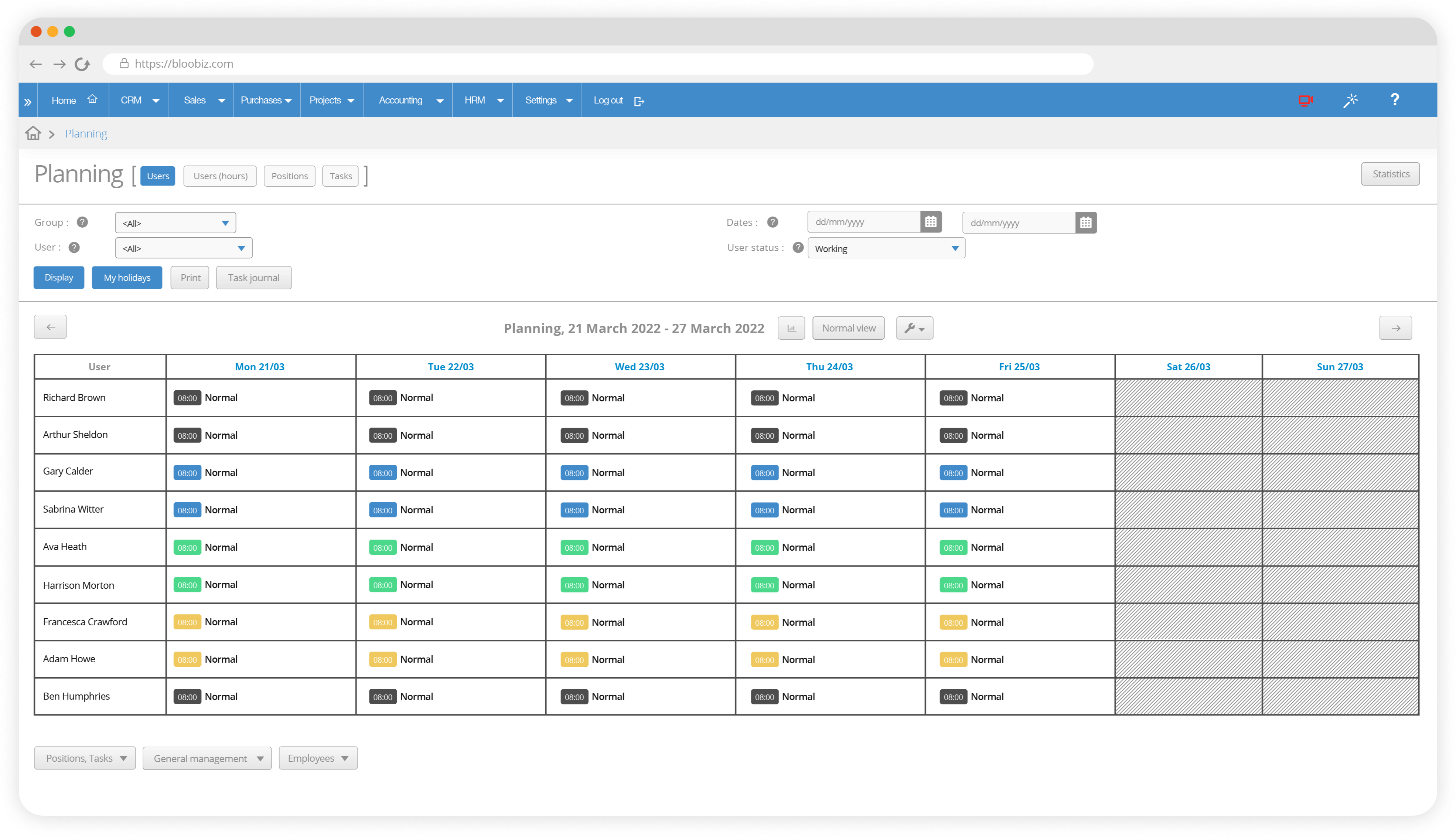 Planning users screen